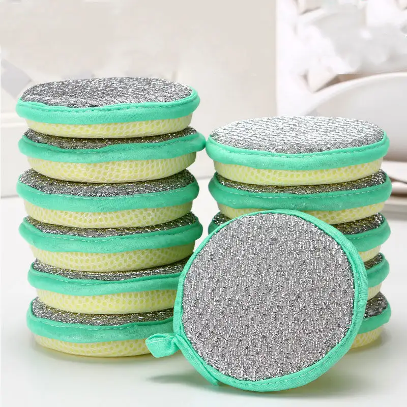 2023 Double-sided Dish Washing Towel Bowl Pot Pan Cleaning Sponges Wash Brushes round Scouring Pads Cleaner Kitchen clean Tool