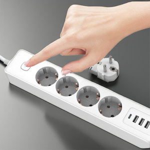 ปลั๊กพ่วงดีไซน์ใหม่ 4 ช่องเสียบแบบ EU พร้อมพอร์ต USB 3 ช่อง และพอร์ต Type C 1 ช่อง ได้รับมาตรฐาน CE GS RoHS พร้อมสวิตช์ - Product Image 1