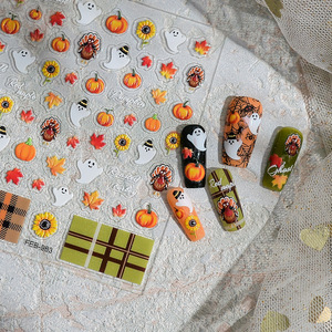 Autocollants 5D en relief pour ongles d'Halloween - Motifs 3D de personnages de dessins animés, motifs citrouille et fantôme pour la décoration des ongles de fête - Product Image 2