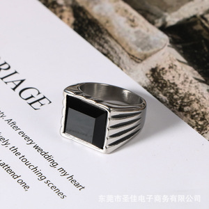 European American Style <b>Titanium</b> Steel <b>Ring</b> Red Black Square Geometric Unisex Party Jewelry SA713 - Product Image 3