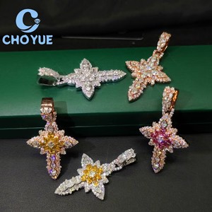 New Arrival 925 Sterling <b>Silver</b> Colorful Cross Moissanite Men Pendant Round Cut Hip Hop <b>Charm</b> for Men Pass Diamond Tester GRA - Product Image 2
