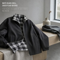 Veste réversible personnalisée pour homme, à carreaux noirs, col montant, fermeture éclair intégrale, poches à passepoil métallique, poignets élastiques