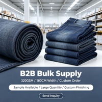 Tissu denim extensible bleu indigo 320 GSM, tissage coton polyester cellulose régénérée élasthanne pour la fabrication de jeans en usine