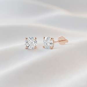 Pendientes de aro con diamantes solitarios redondos, cultivados en laboratorio y naturales, certificados en oro de 14 quilates, los más vendidos. - Product Image 2