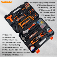 Boîte à Outils en Plastique SOLUDE avec Ensemble de 82 Outils à Main pour Maison : Tournevis, Marteau, Scie, Clé, Douille et Matériel de Rangement