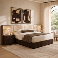 Lit plateforme RHstyle en chêne américain moderne, panneau mural de tête de lit capitonné extra large, ensemble de lit king-size en bois artisanal nervuré de luxe
