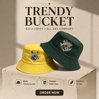 Chapeau Bob Décontracté Pliable à Large Bord en Sergé de Coton Doux Couleur Unie avec Broderie Personnalisée du Blason Entièrement Coloré pour Voyage et Activités de Plein Air