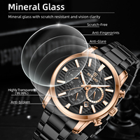 Montre chronographe à quartz pour homme avec fenêtre de date, cadran noir ondulé, lunette en or rose, bracelet en acier bicolore