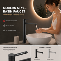 Keran Wastafel Dinding Modern SUS304 Stainless Steel Matte Black dengan Katup Keramik, Mixer Satu Lubang, Air Panas Dingin, Garansi 3 Tahun