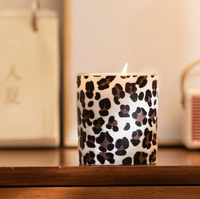Bougie parfumée artisanale de luxe en cire de soja et bois de santal, motif léopard et zèbre, décoration de maison en verre pour Noël