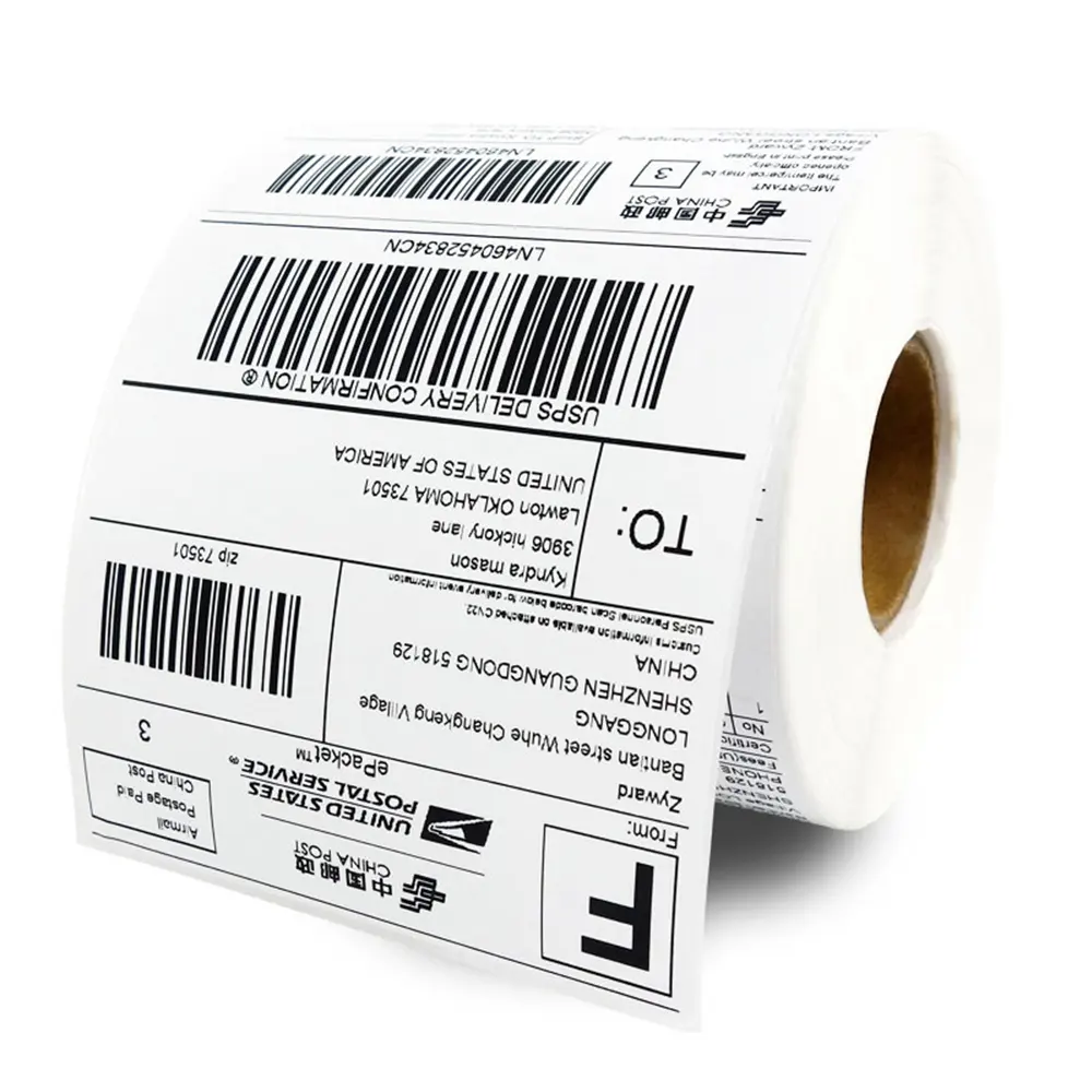 Eco friendly Coated Paper Shipping Sticker thermal transfer blank label for Logistics