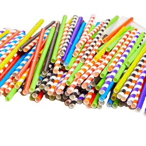 Eco-Friendly Black Paper Straws Flat Mouth High Quality Striped Assorted Colors For Bar Cool Drinks Cocktails