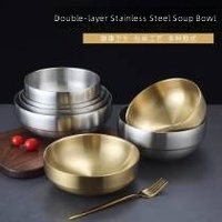 Bol à soupe en acier inoxydable poli de style coréen, durable, grand bol à salade, bol de service pour cantine et cuisine