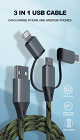 Grosir Cina kabel Usb 3 in 1 1M 2M 22AWG kabel pengisi daya telepon Max 2,4 A Usb ke Tipe C dengan 8Pin kabel Transfer Data
