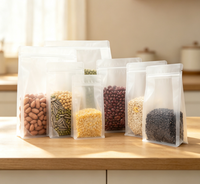 Sachets transparents en plastique givré à fond plat avec fermeture éclair et poignée, scellés sur huit côtés, pour riz et farine