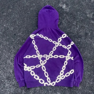 Sudadera con Capucha Oversize de Algodón Morado Vintage con Gráfico de Cadena y Lavado Ácido, de Felpa Francesa de 400 g/m², para Hombre, Estilo Urbano, Venta al por Mayor - Product Image 2