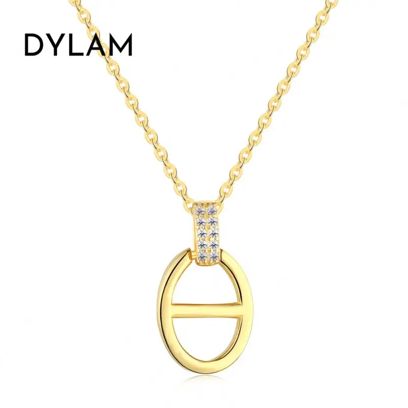 Dylam French Retro Female CZ Sterling Silver Coffee Bean Design Girls Jewellery Accessories 100% S925 Pig Nose Pendant Necklace