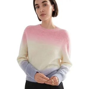 Thiết Kế Mới Phụ Nữ Áo Len Áo Thun Len Pha Trộn Đan Dip Dye Womens Jumpers Dài Tay Áo Dệt Kim Mùa Đông Áo Len Phụ Nữ