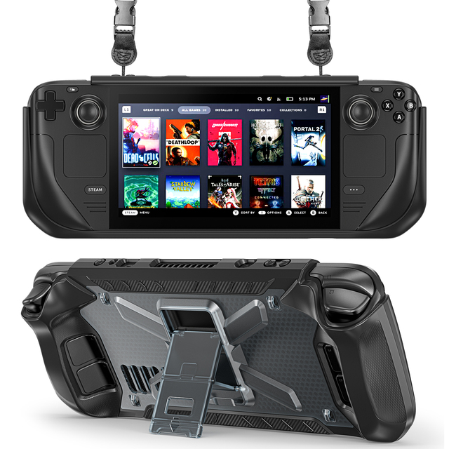 New Full Body Protection Shockproof Cover with Stand & Strap for Valve Steam Deck 2021/2022 Gaming Protective Back Case Shell