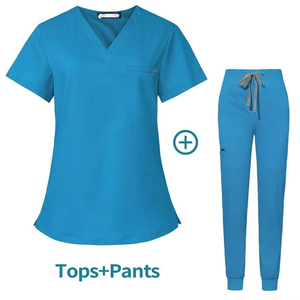 Medical Woven Surgery Workwear V-Neck Unisex <b>Scrub</b> <b>Top</b> Short Sleeve Twist Neckline Needle-Detecting In-Stock for Hospitals - Product Image 6