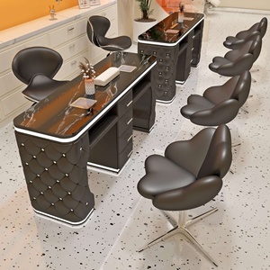 Luxury Bubble Tufted <b>Nail</b> Table Marble Top Manicure <b>Desk</b> With LED Light Drawers for Beauty <b>Nail</b> Salon - Product Image 6