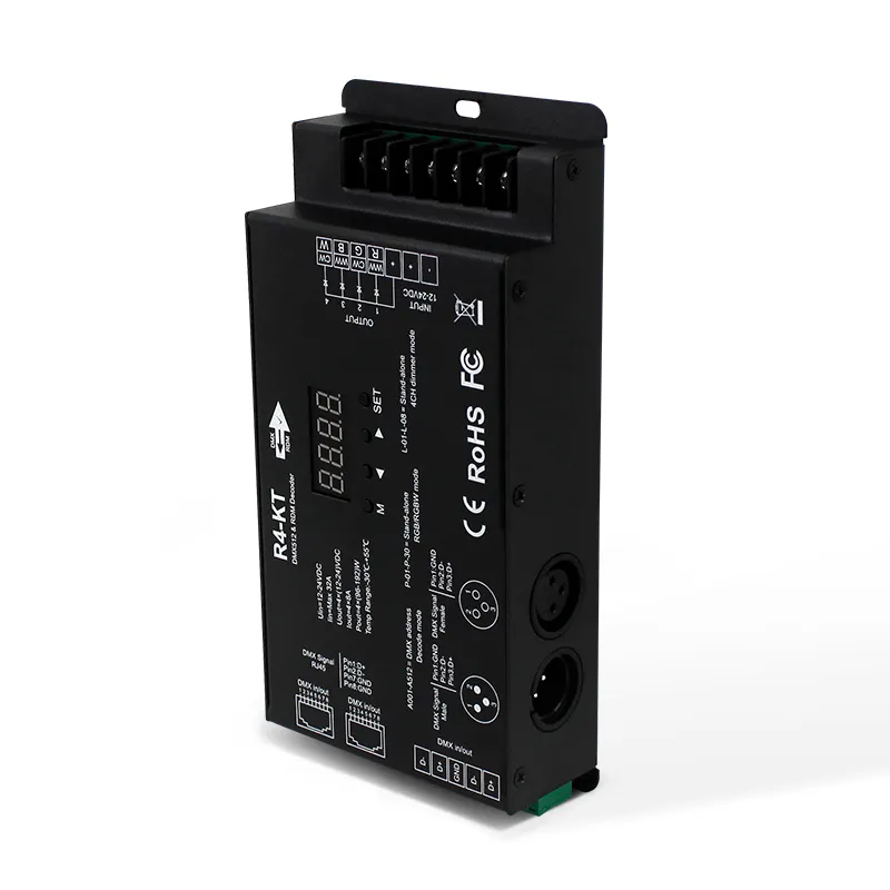 Controlador de led dmx RGB de 4 canais, tensão constante dmx512 rdm dmx pwm dmx decodificador para faixa de led, mais novo