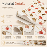 Nappe de table décorative en vinyle imprimé floral, tapis de table en PVC résistant à l'usure, facile à découper pour table à manger et bureau