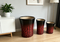 Lot de 3 grands pots de fleurs en céramique pour extérieur, finition émail rouge, style Mid-Century Modern, pour porche et décoration intérieure