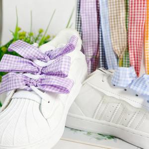 Zapatillas Estilo Ballet con Cordones a Cuadros de 2.5 cm de Ancho, Cordones Planos de Poliéster Decorativos, Par de Cordones de Moda - Product Image 1