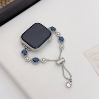 Bracelet de montre ovale en cristal bleu argenté, serti de strass, pour montre intelligente carrée, bijoux pour femmes