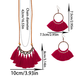 Parure de bijoux à pampilles, collier et boucles d'oreilles, style bohème, en alliage plaqué bronze antique, pour femme, mode soirée 2024 - Product Image 5