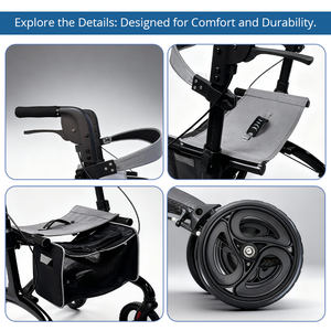 عربة مشي لجميع التضاريس للأشخاص ذوي الحركة المحدودة، خفيفة الوزن وقابلة للطي وقابلة للتعديل مع مقعد مريح وسهلة التخزين - Product Image 5