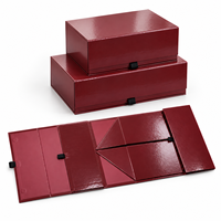 Boîte cadeau rigide personnalisée à 7 panneaux avec fermeture magnétique, réutilisable, pliable, emballage plat, finition rouge brillante, emballage artisanal OEM