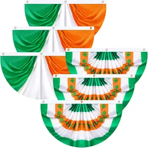 St. Patrick Day 45*90cm Flag Shamrock Bunting Fan Flag with Grommet Garden Banner Outdoor Decor Green Orange White Flag Banner