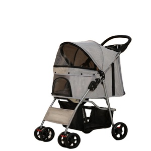 <span class=keywords><strong>Poussette</strong></span> pour animaux de compagnie en maille respirante, pliable, avec panier de rangement, porte-gobelet, poignée réglable pour les promenades en plein <span class=keywords><strong>air</strong></span> - Product Image 1