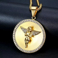 Collar con Colgante de Ángel con Incrustaciones de Circonio Estilo Hiphop, Cadena de Bambú, Chapado en Oro de 18K, Joyería de Moda de Acero Inoxidable, Gran Venta