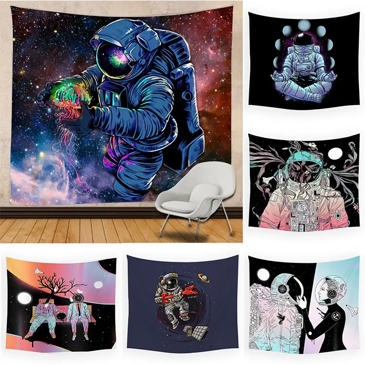 Neues Design Yoga Moon Astronaut Wandbehang Digitaldruck Weltraum Planeten Wandteppich für Jungen Schlafzimmer