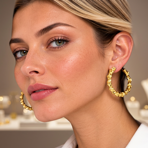Pendientes de Aro de Latón Chapado en Oro, Joyería Geométrica Texturizada para Mujer, para Fiestas - Product Image 3