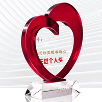 Cœur en cristal noble avec logo gravé personnalisé, trophée d'amour promotionnel, plaque d'attribution artisanale