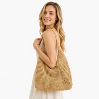 Sac fourre-tout d'été en paille tressée fait main, style plage, avec LOGO personnalisé, grande capacité, pour les vacances