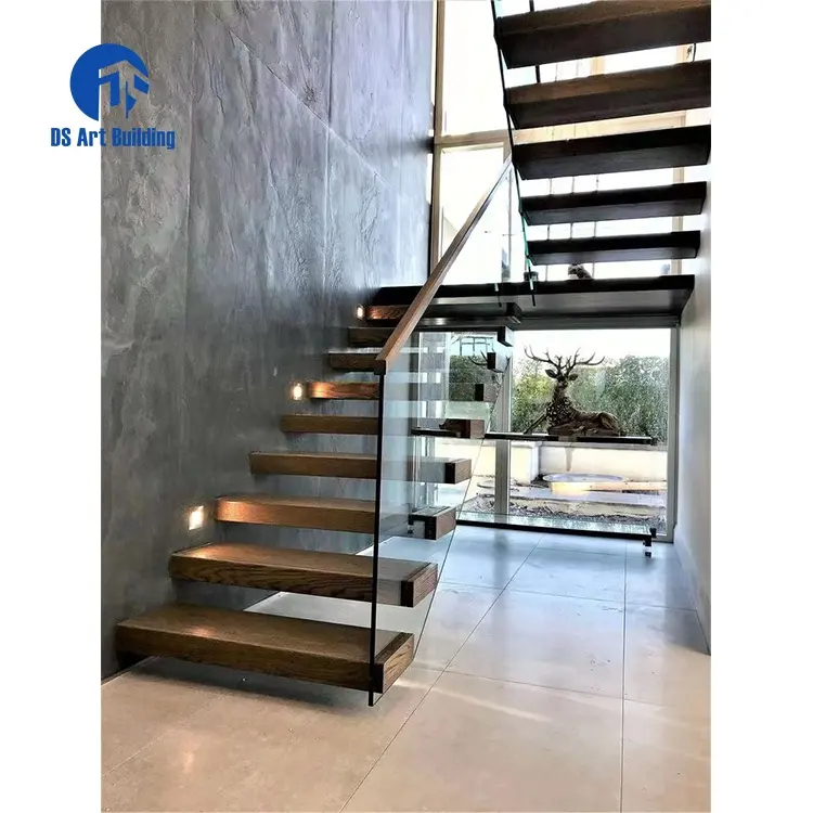 DS Custom Modern Wooden Staircase Floating Straight Stairs Customized Interior Staircase Designs