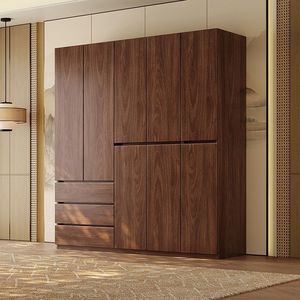 Armoire en bois massif noyer noir, grand meuble de rangement pour chambre à coucher, usage domestique - Product Image 2
