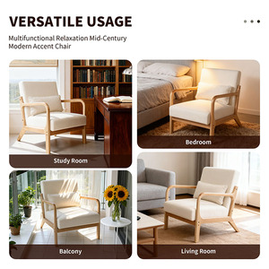 Sillón Moderno de Mediados de Siglo, Sillón de Diseño con Estructura de Madera Maciza <span class=keywords><strong>y</strong></span> Cojín Lumbar Desmontable, Sillón Individual Cuadrado Tipo F - Product Image 5