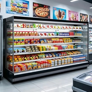 Vitrine réfrigérée à rideau d'air pour supermarchés et magasins de proximité, pour fruits, légumes, boissons et lait frais - Product Image 1