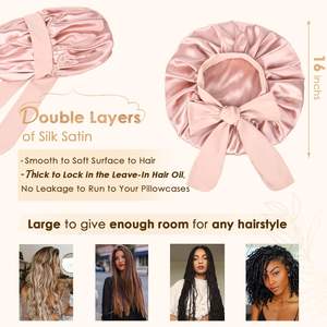 Wholesale Custom Logo Satin Silk <strong>Bonnet</strong> For Sleeping Double Layer Satin Lined <strong>Hair</strong> <strong>Bonnet</strong> With Tie Band For Women Curly <strong>Hair</strong> - Product Image 6