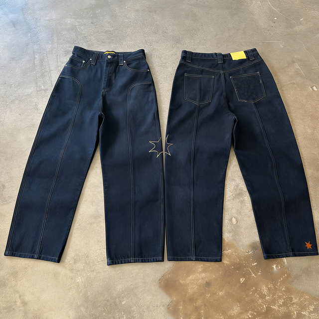 High Quality Custom Embroidery Men's Cotton Wide Straight Leg Blank Baggy Raw Japanese Selvedge Jeans Denim Pants for Man