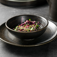 Bol en porcelaine noir rétro japonais de haute qualité, assiette 6'', bol en céramique pour céréales, ramen, salade, bol en céramique pour hôtel, restaurant