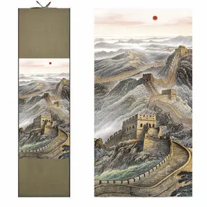 Wall Art Scroll Silk Painting Craft CalligraphyためGift The Great Wall