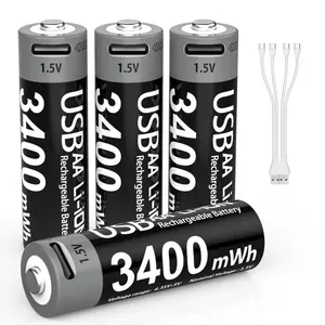 LDSMNLI China 3400mwh 1.5v doméstico usb aa baterias de íon de lítio recarregáveis