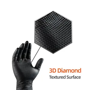 Heavy Duty Chemical Resistant Diamond Textured 8 Mil Mechanic Safety Work 100 Pcs Box Disposable Black Nitrile Gloves